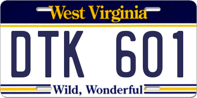 WV license plate DTK601