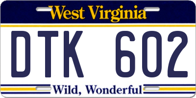 WV license plate DTK602