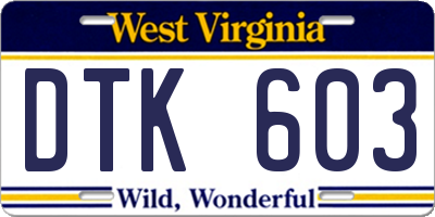 WV license plate DTK603