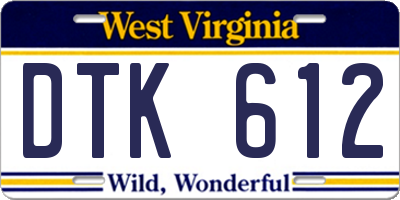 WV license plate DTK612