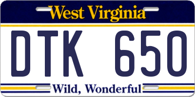 WV license plate DTK650