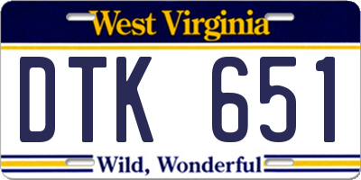 WV license plate DTK651