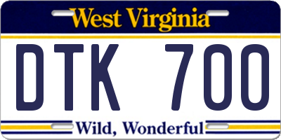 WV license plate DTK700