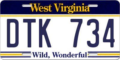 WV license plate DTK734