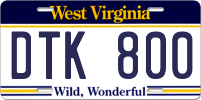 WV license plate DTK800