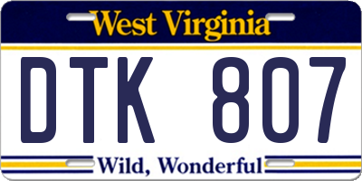 WV license plate DTK807