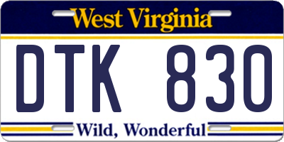 WV license plate DTK830