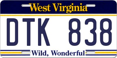 WV license plate DTK838
