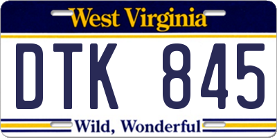 WV license plate DTK845