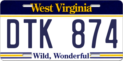 WV license plate DTK874