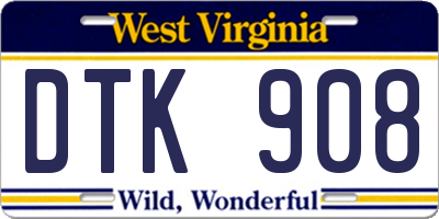 WV license plate DTK908