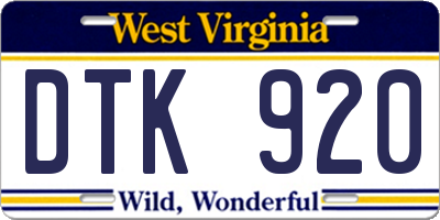 WV license plate DTK920