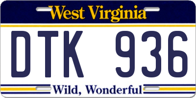 WV license plate DTK936