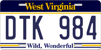 WV license plate DTK984