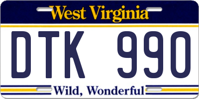 WV license plate DTK990