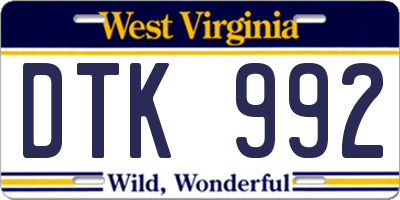 WV license plate DTK992