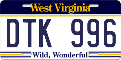 WV license plate DTK996