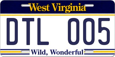 WV license plate DTL005