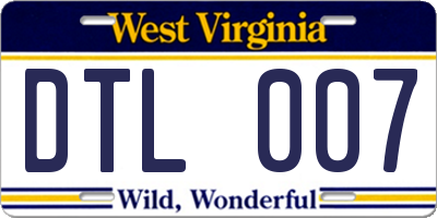 WV license plate DTL007
