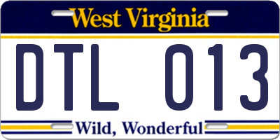 WV license plate DTL013