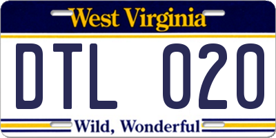 WV license plate DTL020