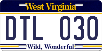 WV license plate DTL030