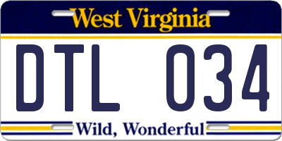 WV license plate DTL034