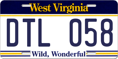 WV license plate DTL058