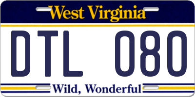 WV license plate DTL080
