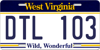 WV license plate DTL103