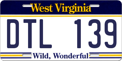 WV license plate DTL139