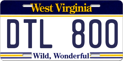 WV license plate DTL800