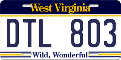 WV license plate DTL803
