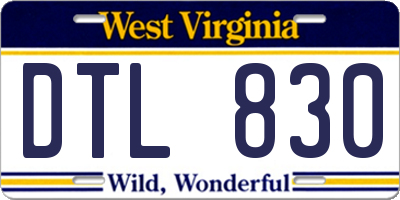 WV license plate DTL830