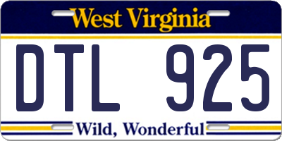 WV license plate DTL925