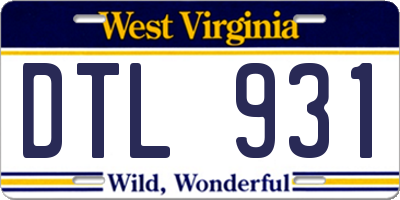WV license plate DTL931