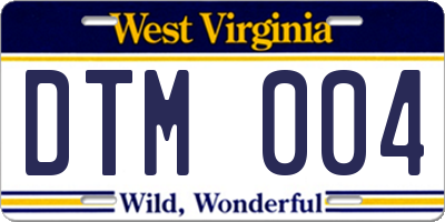 WV license plate DTM004