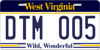 WV license plate DTM005