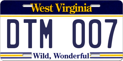 WV license plate DTM007