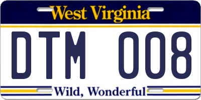 WV license plate DTM008