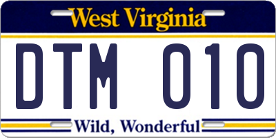 WV license plate DTM010