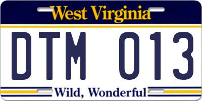 WV license plate DTM013