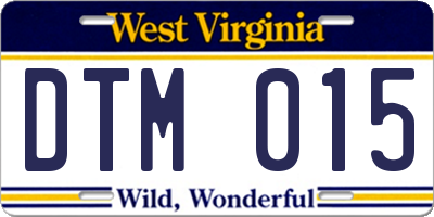 WV license plate DTM015