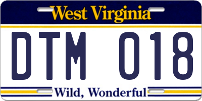 WV license plate DTM018