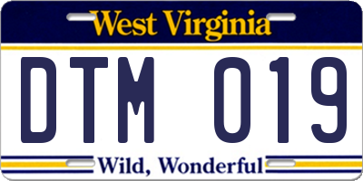 WV license plate DTM019