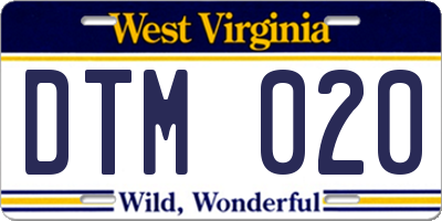 WV license plate DTM020
