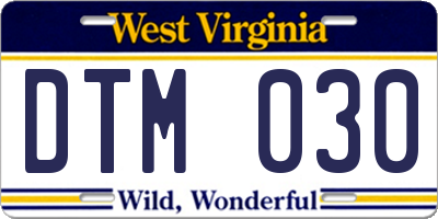 WV license plate DTM030