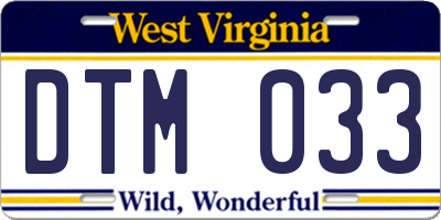 WV license plate DTM033
