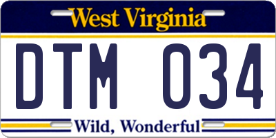 WV license plate DTM034