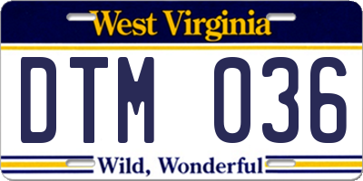WV license plate DTM036